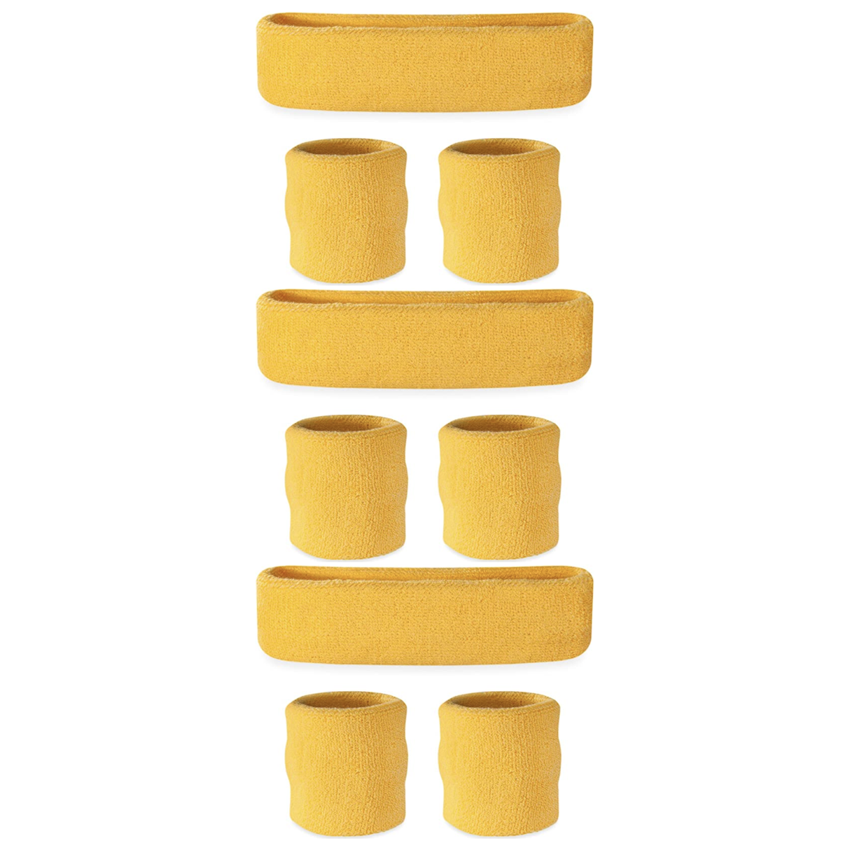 3x Yellow Wristband & Headband Set Pack - Terry Towelling Cotton Tennis Sweatbands