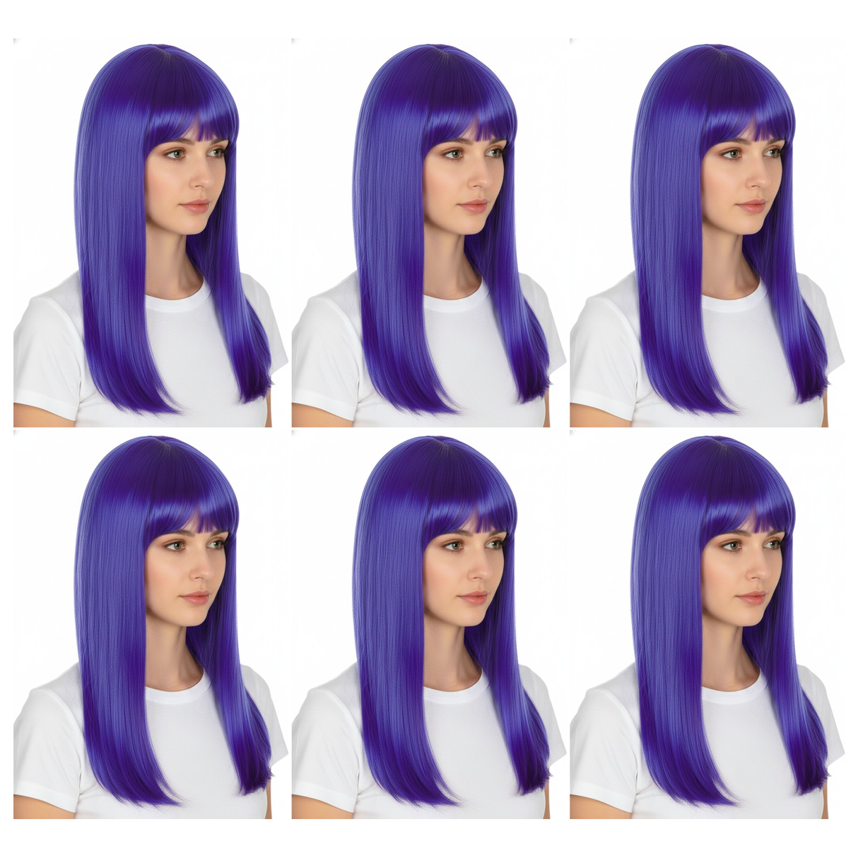 6x Blue Long Straight Wig w/ Fringe Bulk Pack - Womens Cosplay Costume/Fancy Dress Party