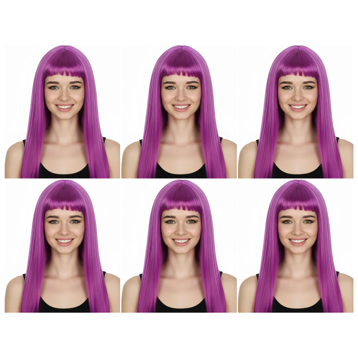 6x Fuchsia Long Straight Wig w/ Fringe Bulk Pack - Womens Cosplay Costume/Fancy Dress Party