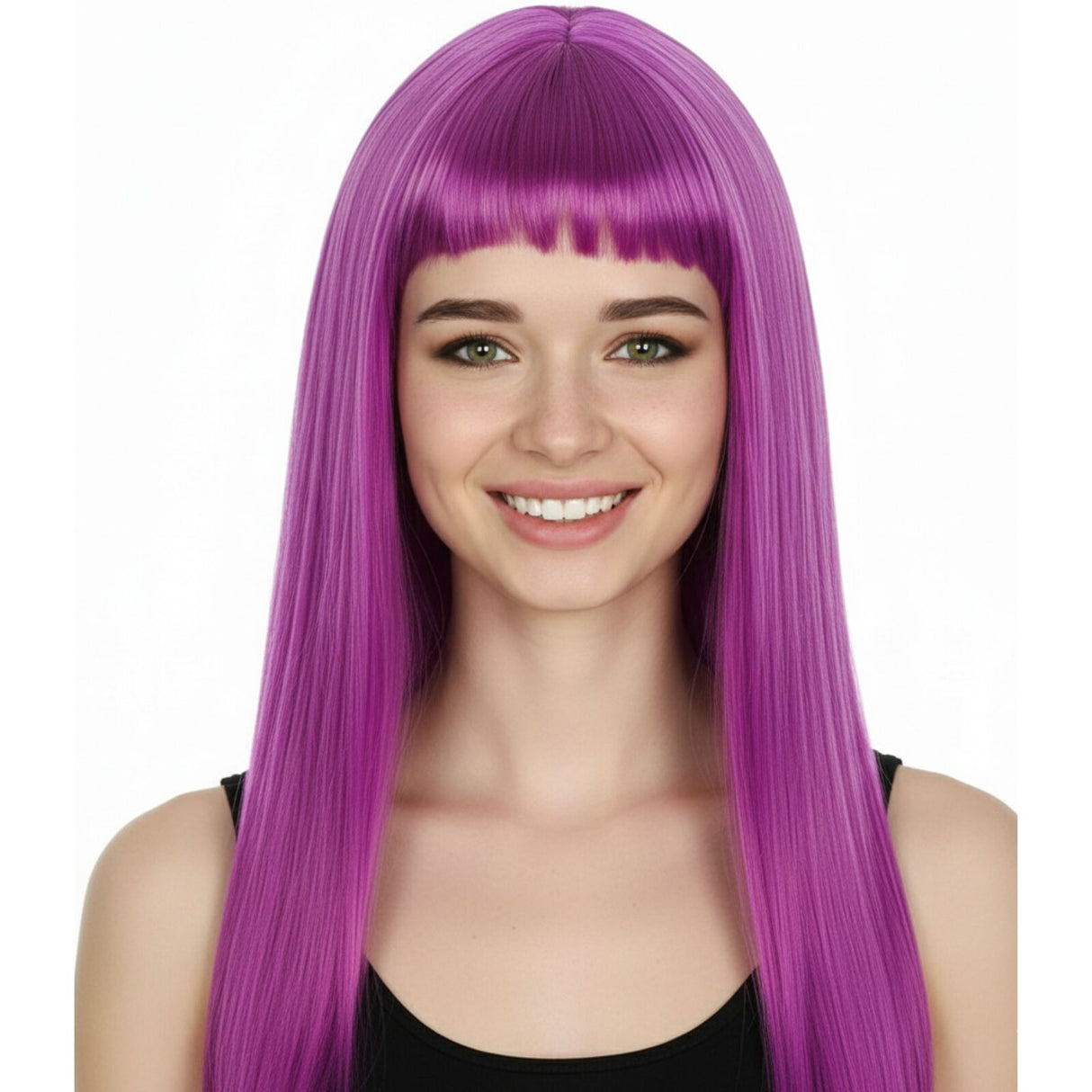 Fuchsia Long Straight Wig w/ Fringe - Womens Cosplay Costume/Fancy Dress Party