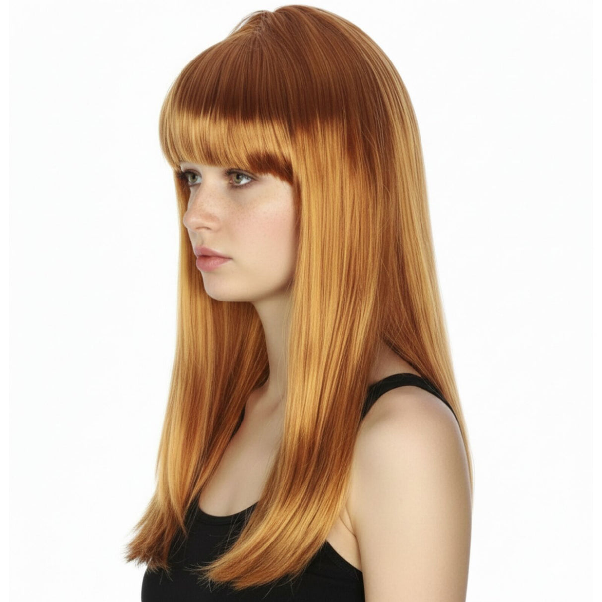 Golden Brown Long Straight Wig w/ Fringe - Womens Cosplay Costume/Fancy Dress Party