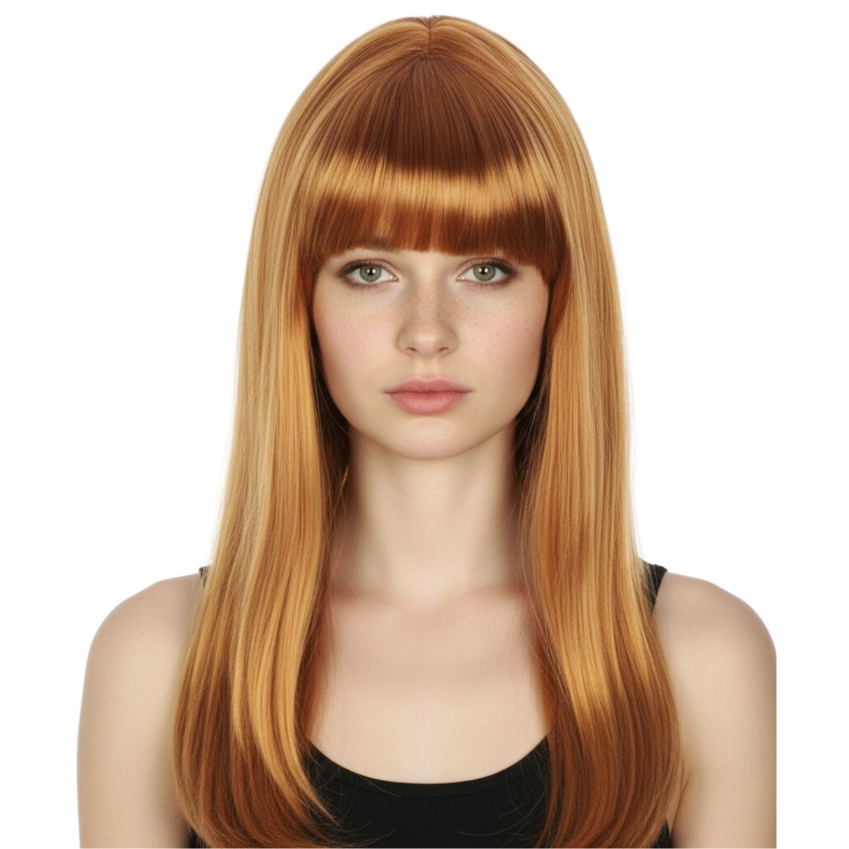 Golden Brown Long Straight Wig w/ Fringe - Womens Cosplay Costume/Fancy Dress Party