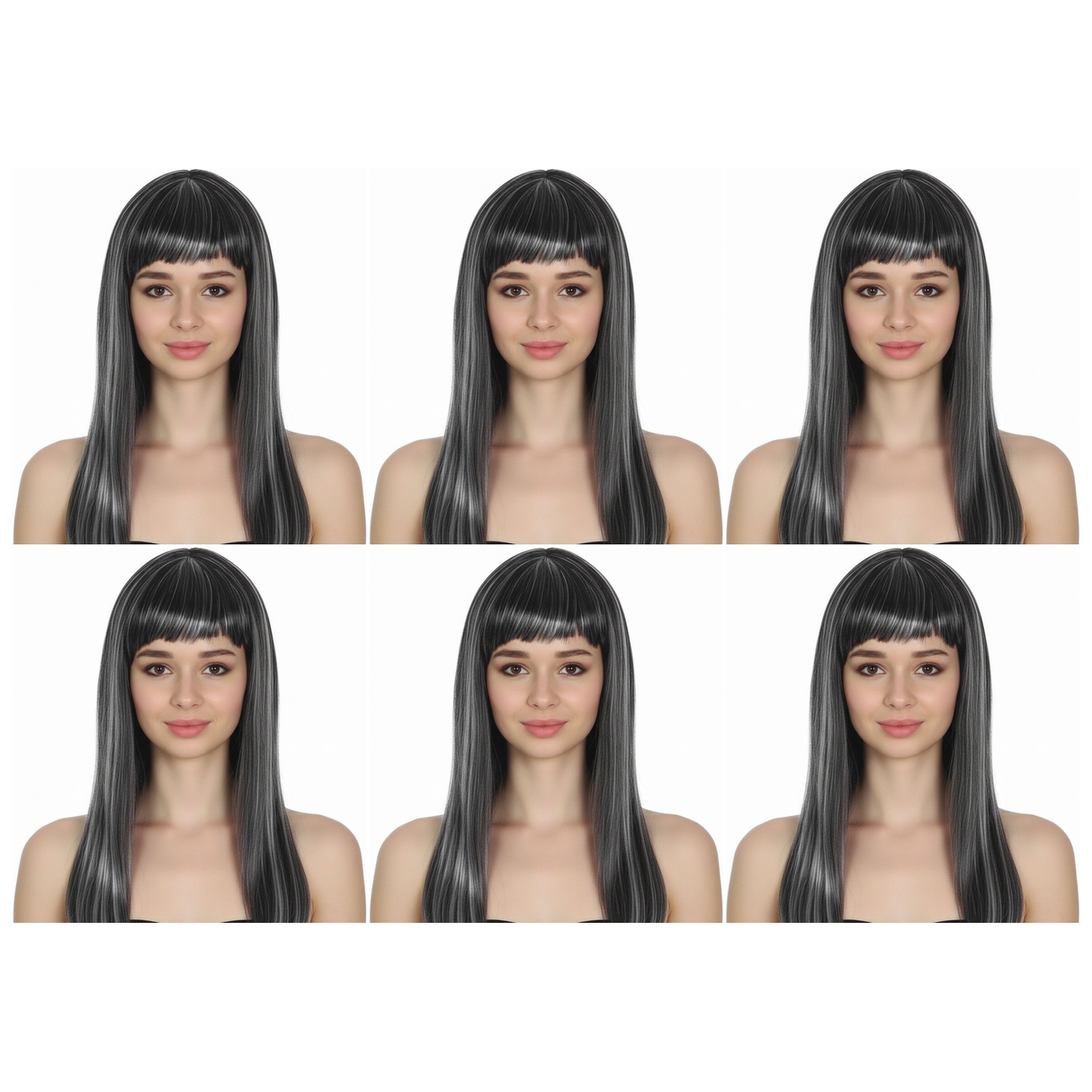 6x Grey Long Straight Wig w/ Fringe Bulk Pack - Womens Cosplay Costume/Fancy Dress Party