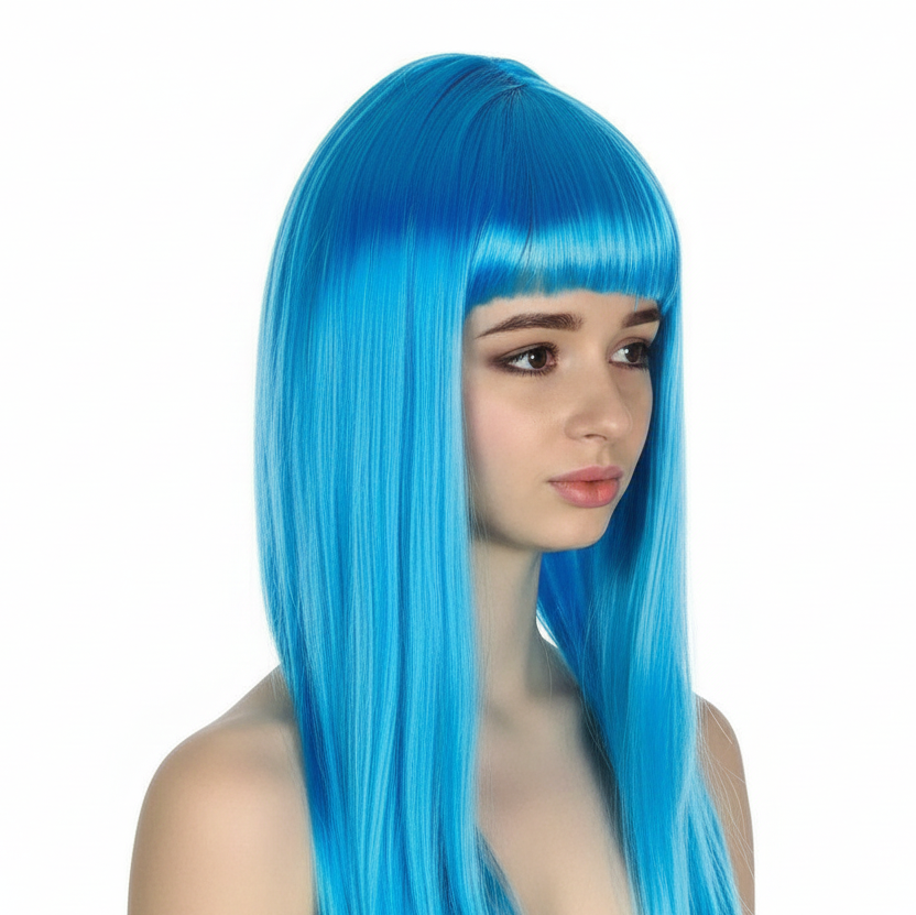 Light Blue Long Straight Wig w/ Fringe - Womens Cosplay Costume/Fancy Dress Party