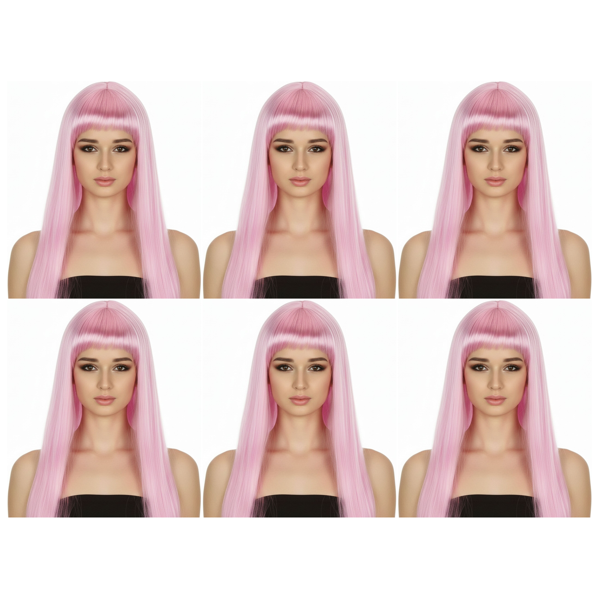 6x Light Pink Long Straight Wig w/ Fringe Bulk Pack - Womens Cosplay Costume/Fancy Dress Party