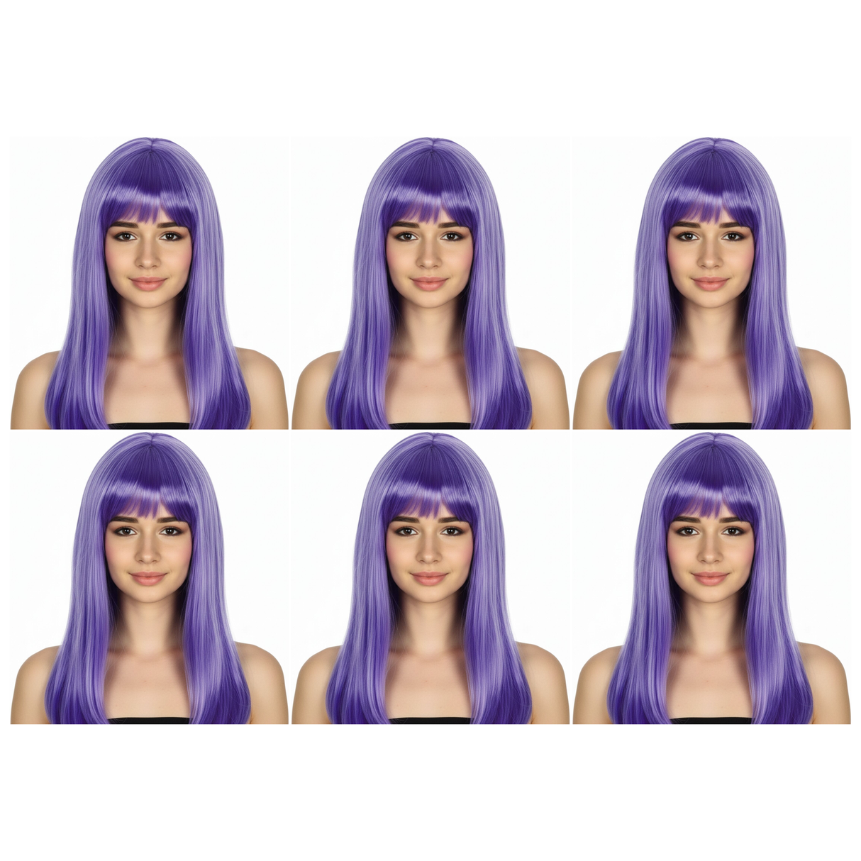 6x Purple Long Straight Wig w/ Fringe Bulk Pack - Womens Cosplay Costume/Fancy Dress Party