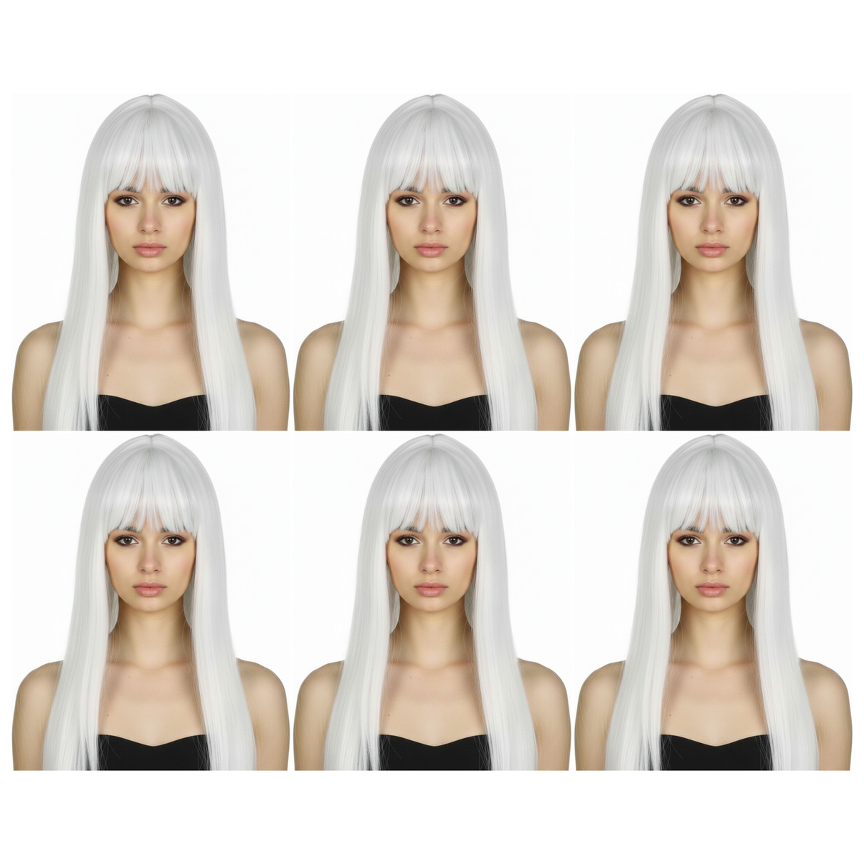 6x White Long Straight Wig w/ Fringe Bulk Pack - Womens Cosplay Costume/Fancy Dress Party