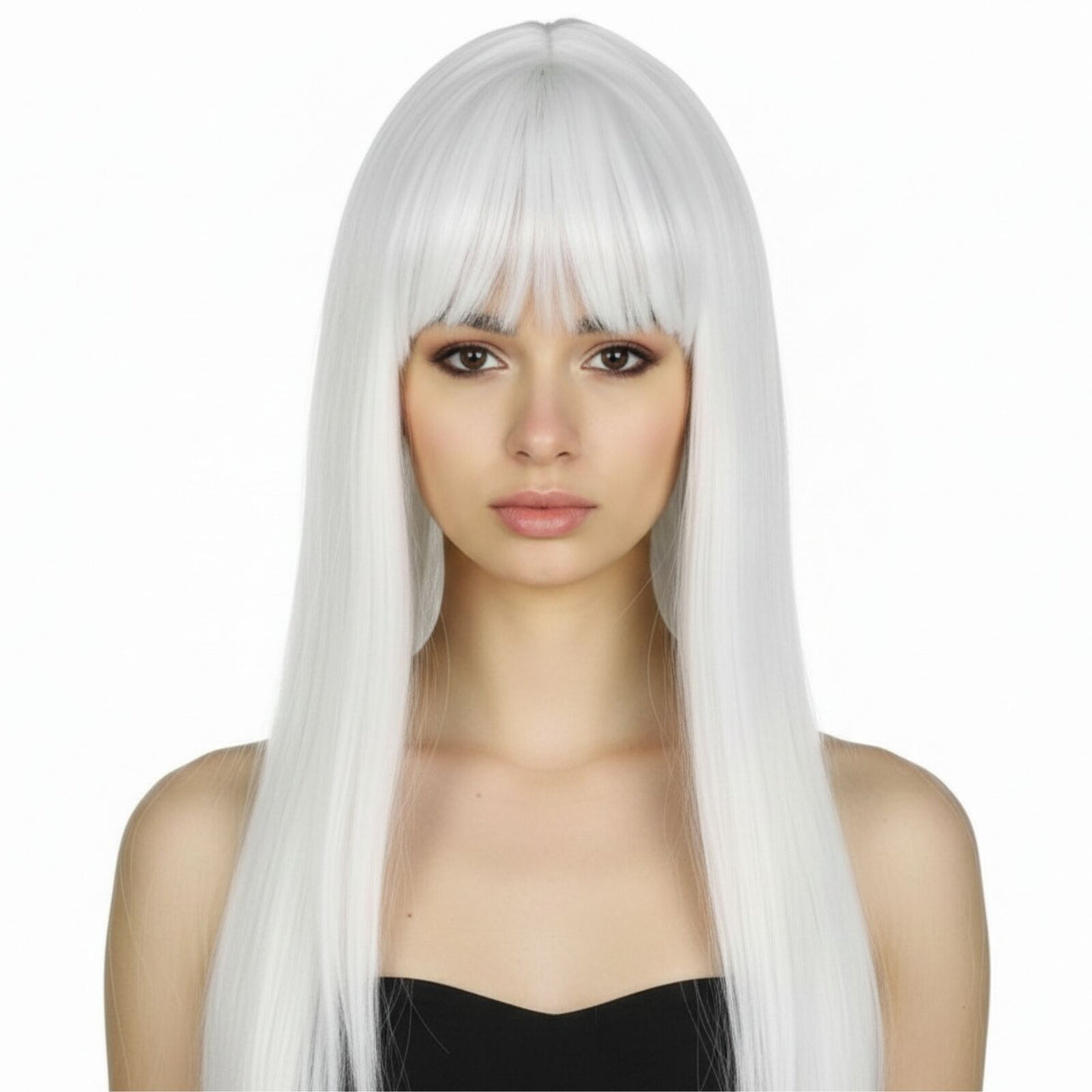 White Long Straight Wig w/ Fringe - Womens Cosplay Costume/Fancy Dress Party