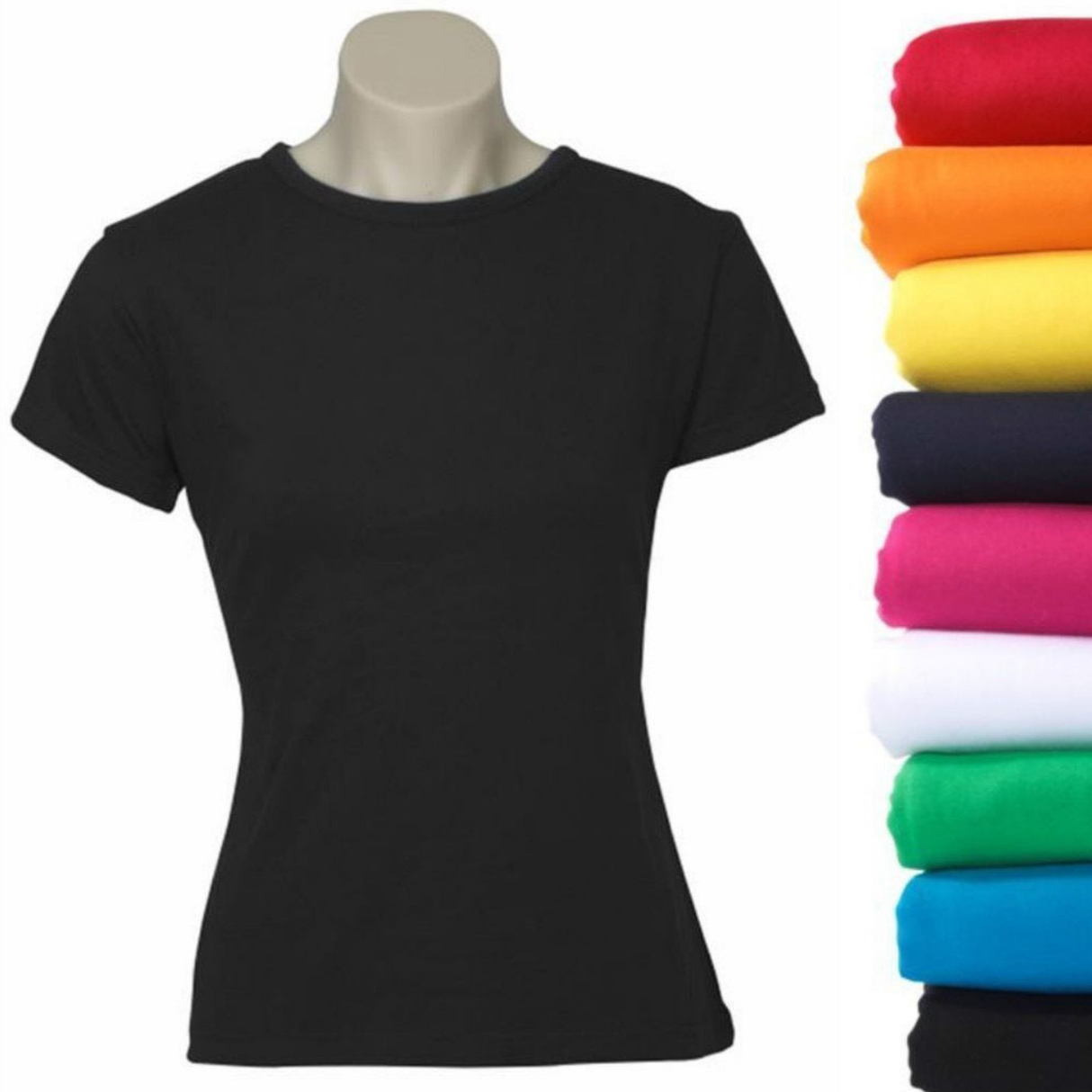 Womens Plain Ladies T SHIRT 100% COTTON Basic Tee Casual Top Size 6-24 T-Shirt - Red