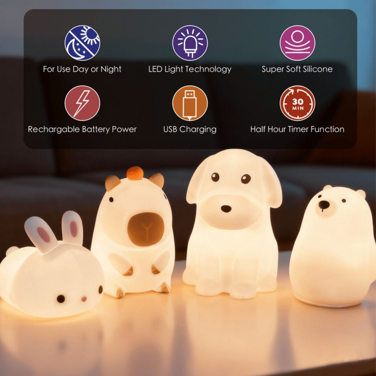 Brillar Bunny Rabbit Kids Night Light (Cute Squishy Colour Changing)