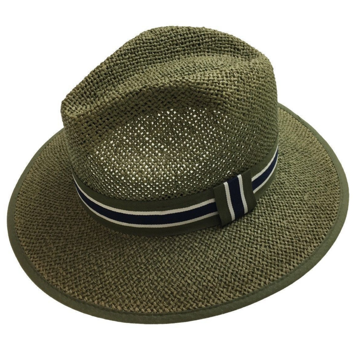 Natural Paper Panama Fedora Hat - Green (Summer Wide Brim Sun Protection)