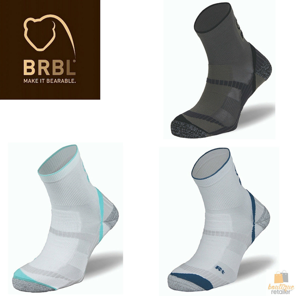 BRBL Atlas Socks Hiking Trekking Trail Run Outdoor Camping MADE IN ITALY Crew - Grey/Black