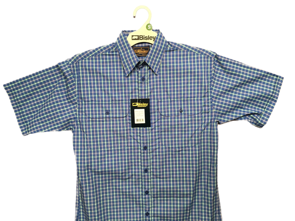 BISLEY SHORT SLEEVE SHIRT Everyday Casual Business Work Cotton Blend Check - BS2708_CMVB (MVB)