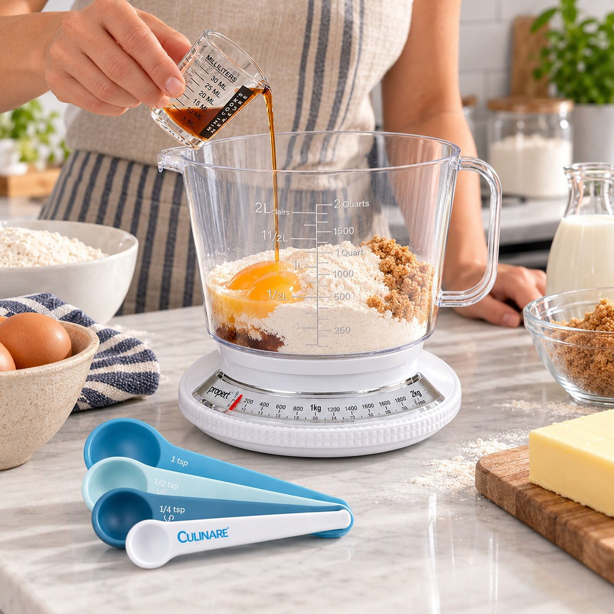 Baking Measure Kit - Propert 2.2kg Kitchen Scale with Jug, 4pc Measuring Spoons & Mini Measuring Glass
