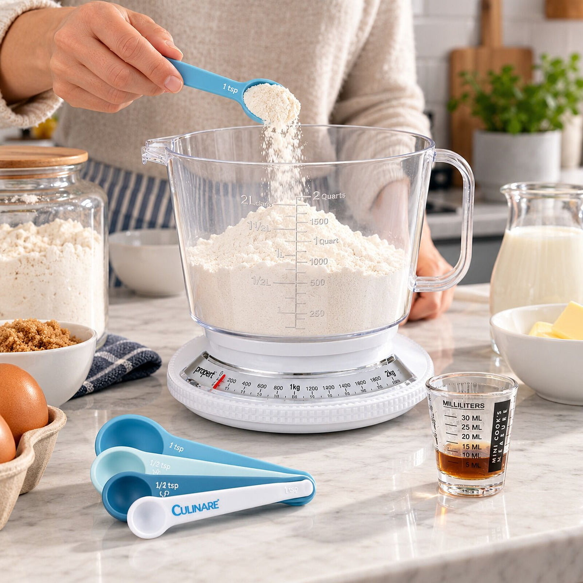 Baking Measure Kit - Propert 2.2kg Kitchen Scale with Jug, 4pc Measuring Spoons & Mini Measuring Glass