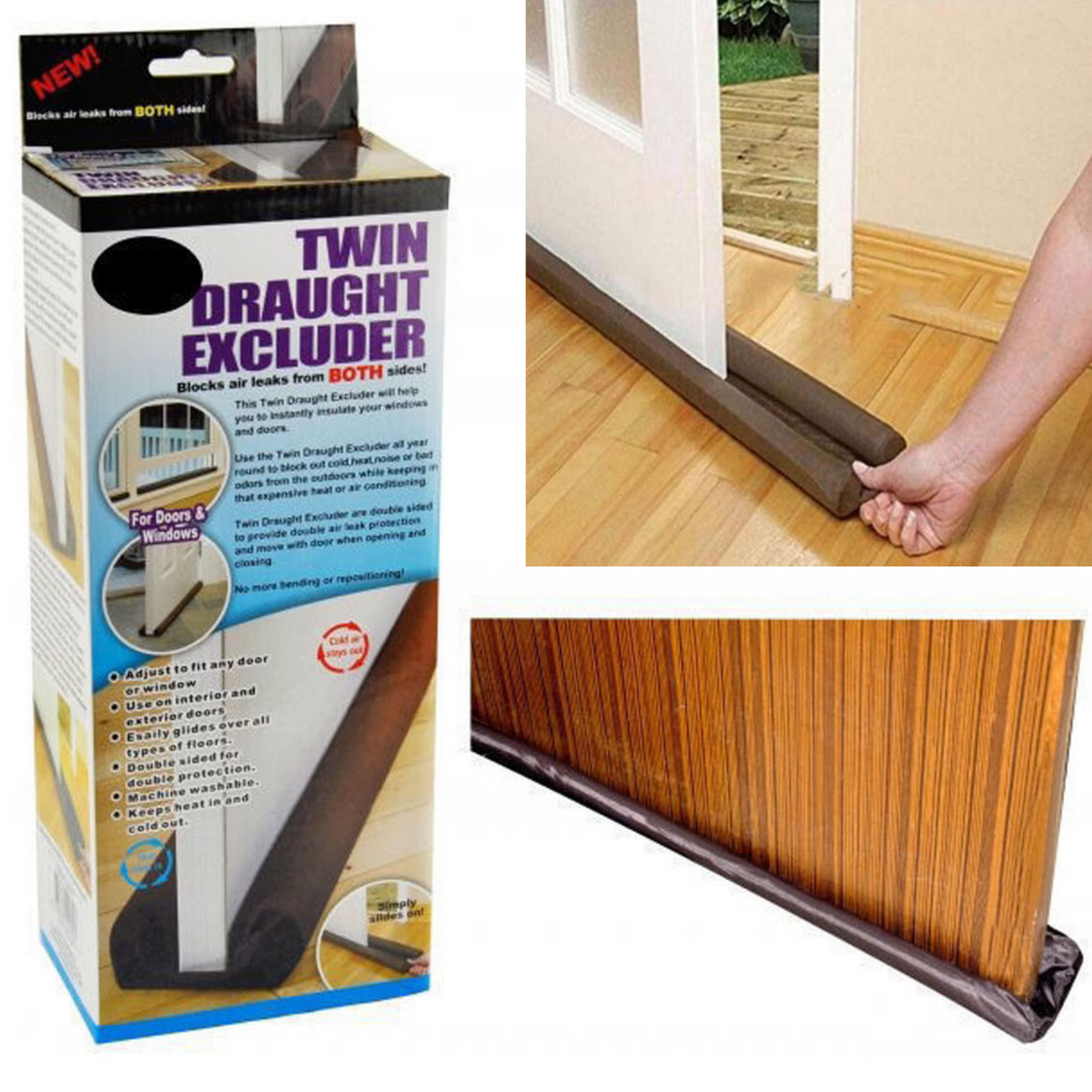 Door & Window Gap Sealing Kit - Twin Draft Stopper & 6m Self Adhesive Weather Strip