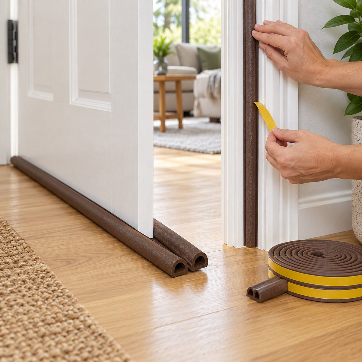 Door & Window Gap Sealing Kit - Twin Draft Stopper & 6m Self Adhesive Weather Strip