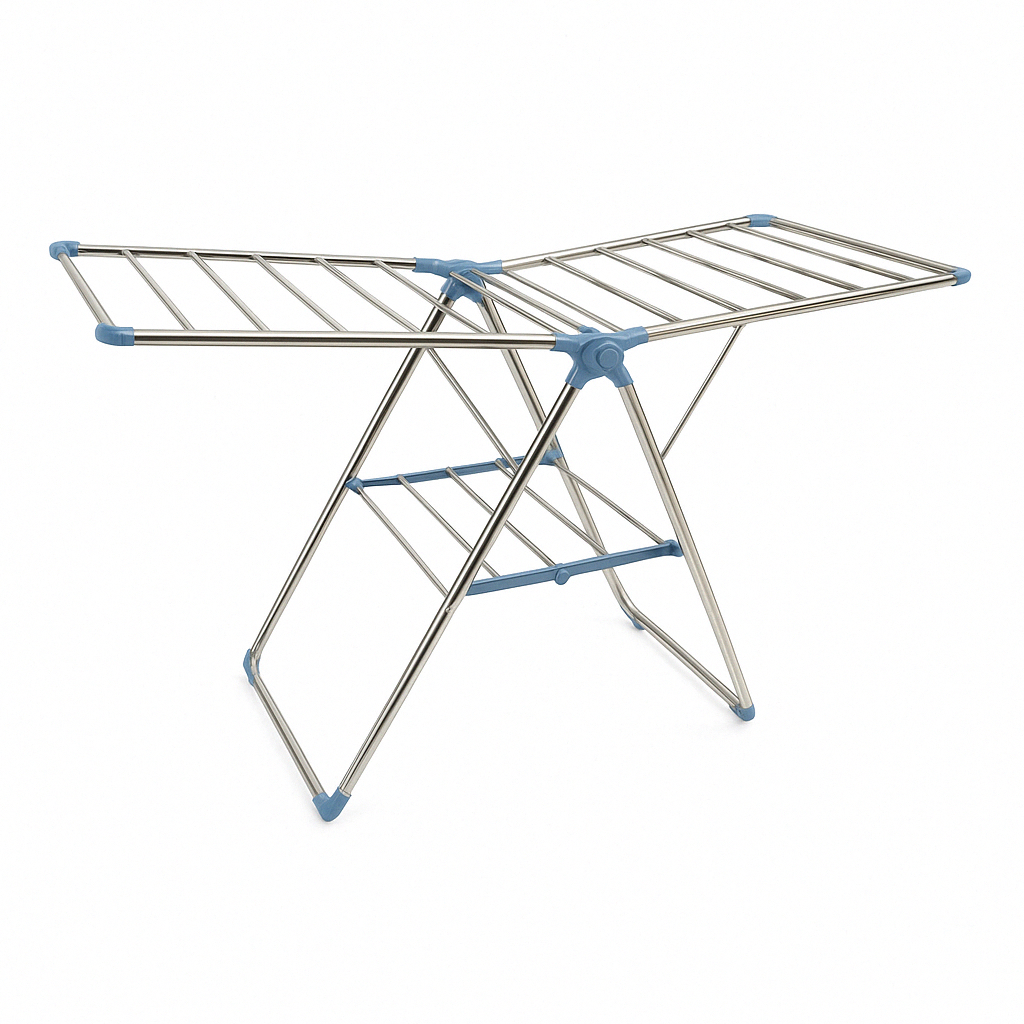Home Laundry Day Set - 2 Tier Stainless Drying Rack, 40L Collapsible Basket & Steel Pegs