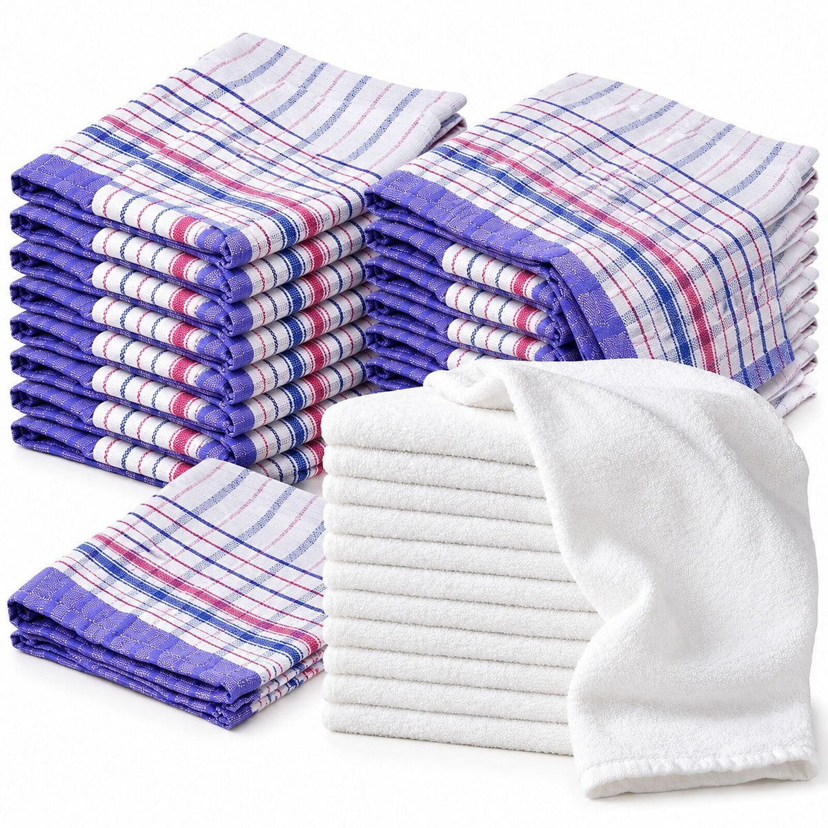 Host Linen Restock Kit - 12 Cotton Tea Towels & 10 White Cotton Hand Towels