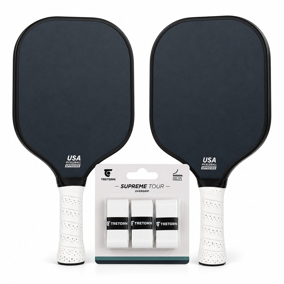 Pickleball Doubles Starter Kit - 2 Graphite Carbon Fibre Paddles & 3 Pack Tretorn Grips