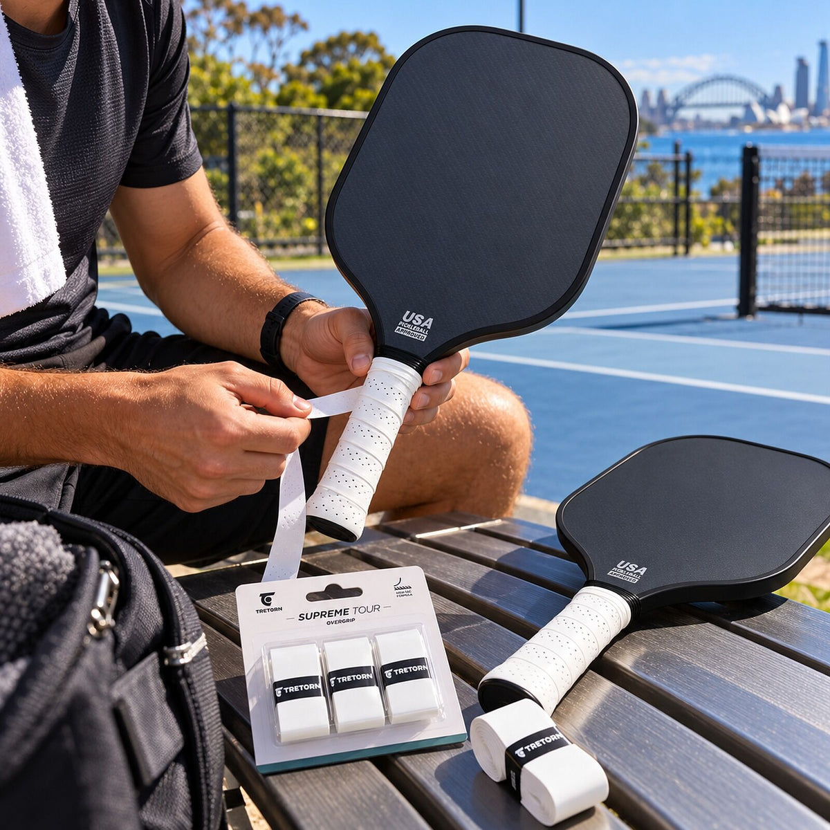 Pickleball Doubles Starter Kit - 2 Graphite Carbon Fibre Paddles & 3 Pack Tretorn Grips