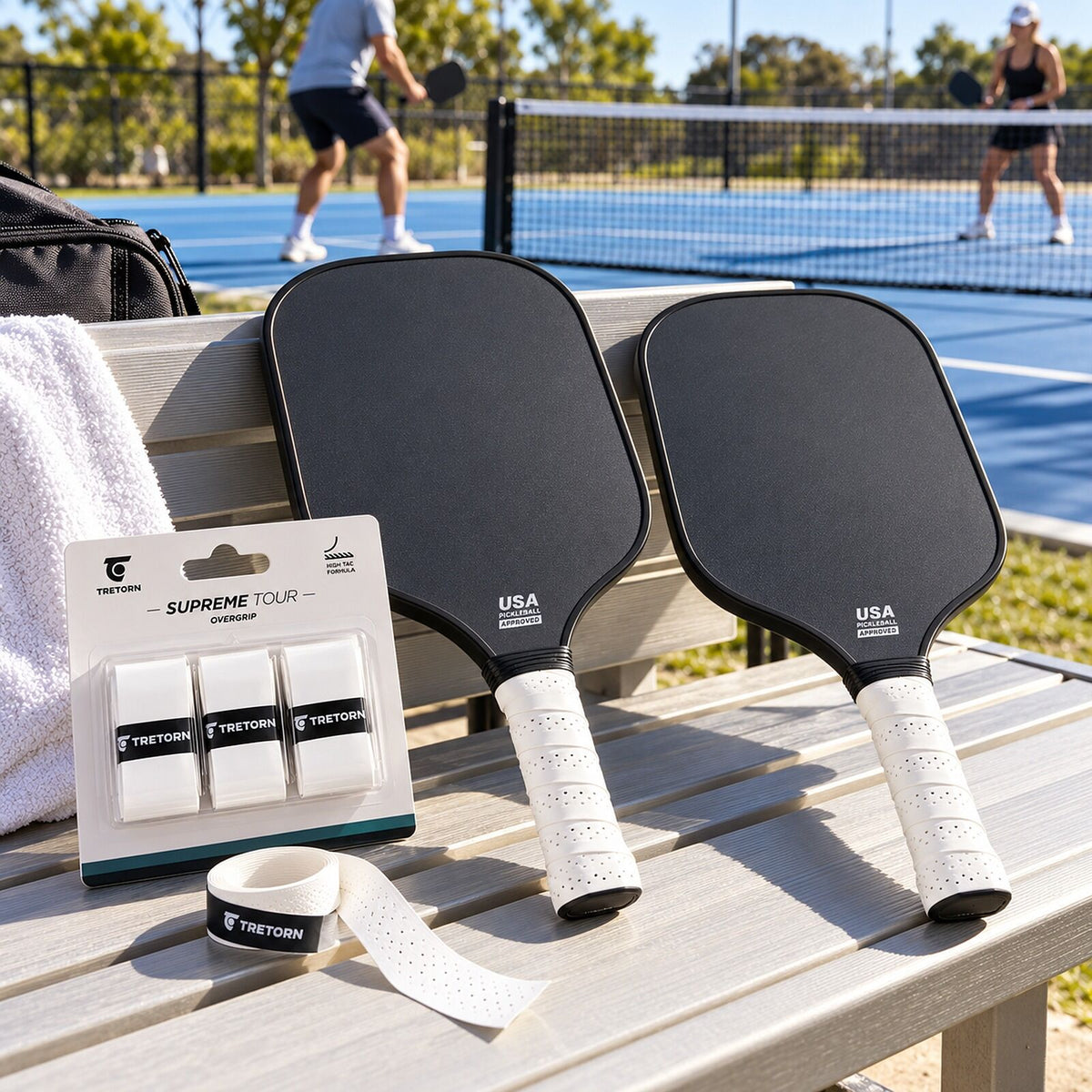 Pickleball Doubles Starter Kit - 2 Graphite Carbon Fibre Paddles & 3 Pack Tretorn Grips