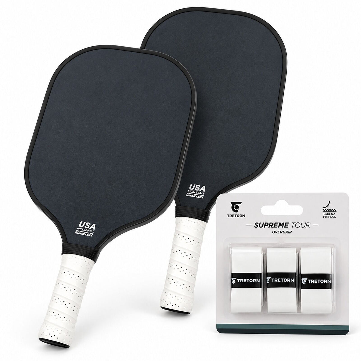 Pickleball Doubles Starter Kit - 2 Graphite Carbon Fibre Paddles & 3 Pack Tretorn Grips