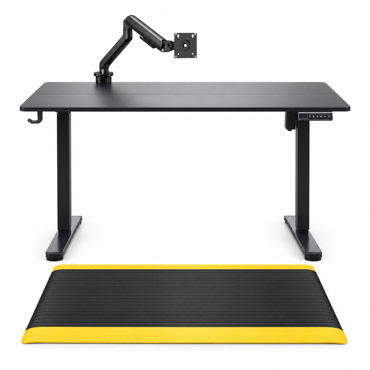 Electric Standing Desk Set - 120cm Sit Stand Desk + Anti-Fatigue Standing Mat + Monitor Arm (Ergonomic Home Office)