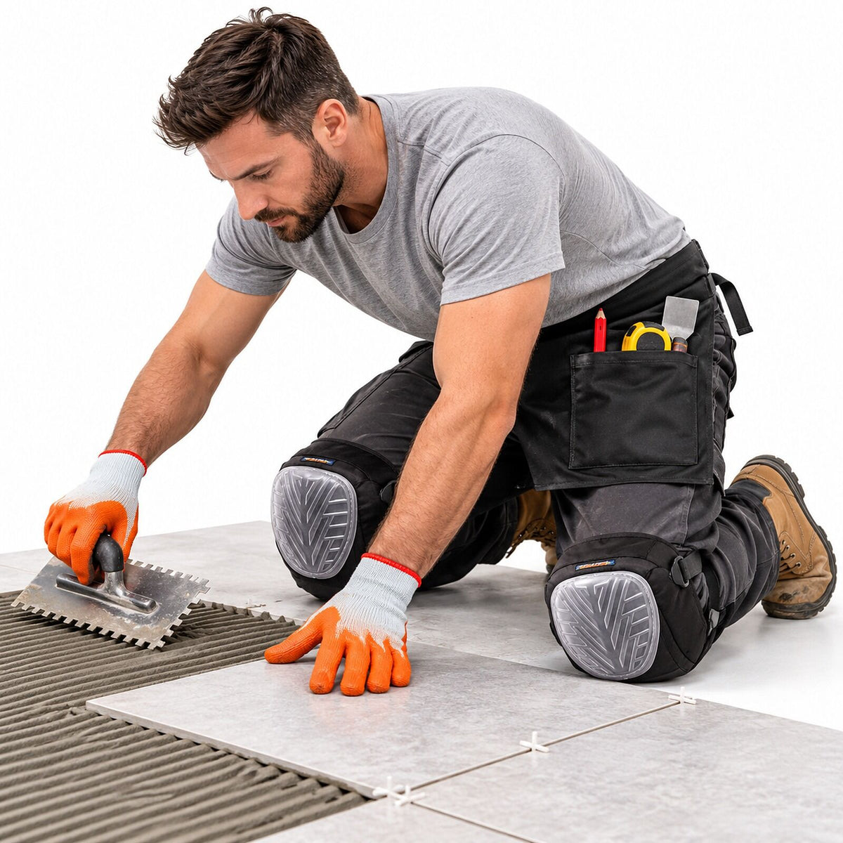 Tiler Work Set - Portwest SuperGel Knee Pads, Work Gloves & Tool Apron