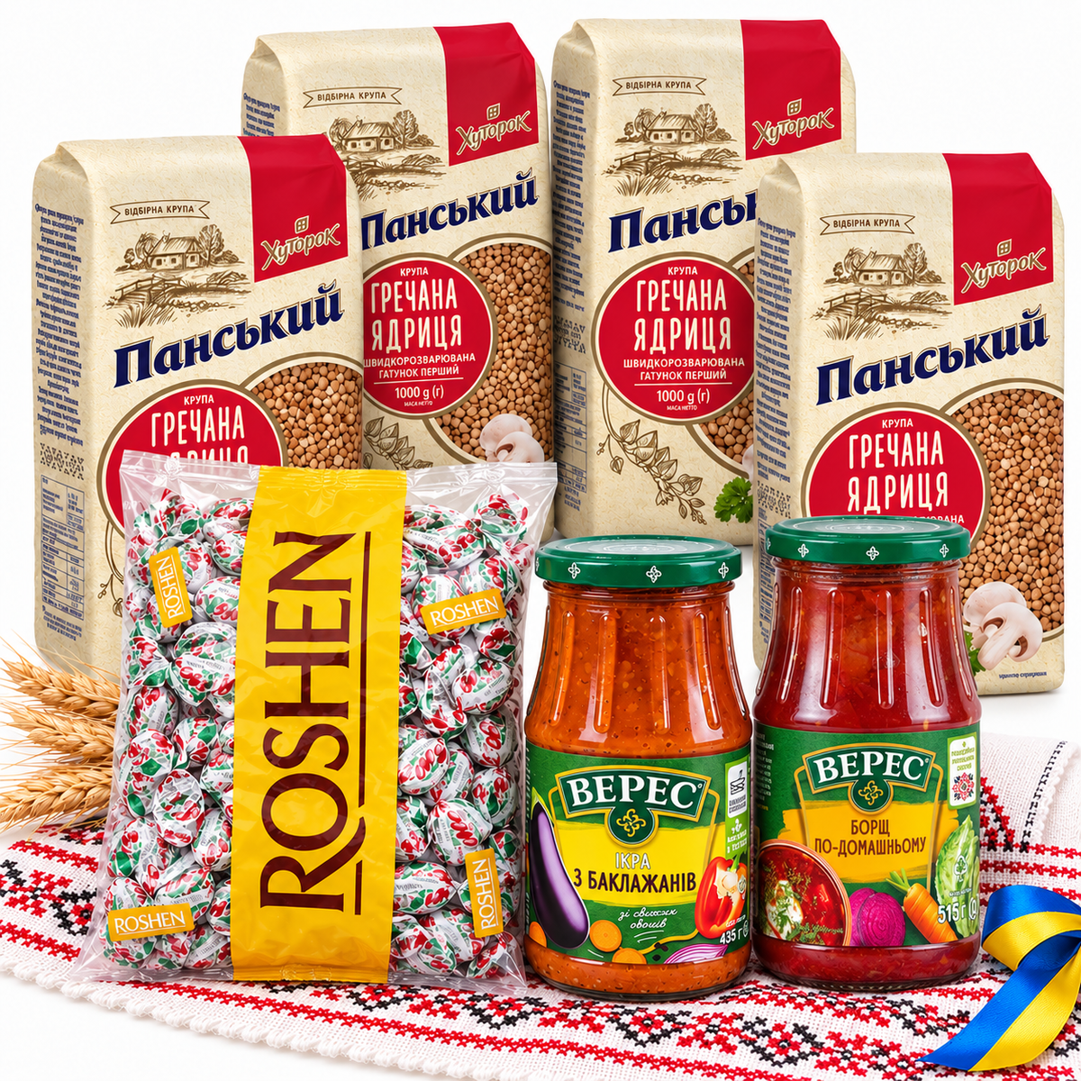 Ukrainian Christmas Food Hamper - Buckwheat/Roshen Barbaris Candy/VERES Eggplant Caviar Spread/Borscht Soup