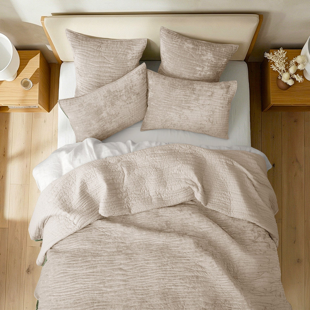 Renee Taylor Blake Velvet Coverlet Set - Nude (Bedspread with Cotton Reverse)