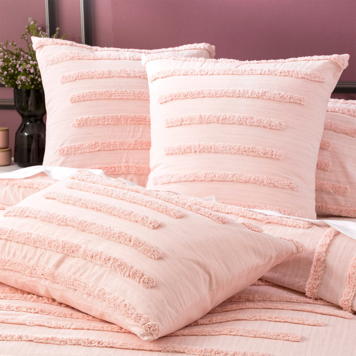 Renee Taylor Classic Vintage Washed Tufted Cotton Quilt Cover Set - Blush (OEKO-TEX Certified)