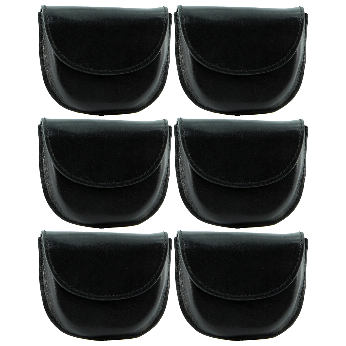 6x Milleni Genuine Leather Coin Purse Wallet Bulk Pack - Black (Belt Loop)