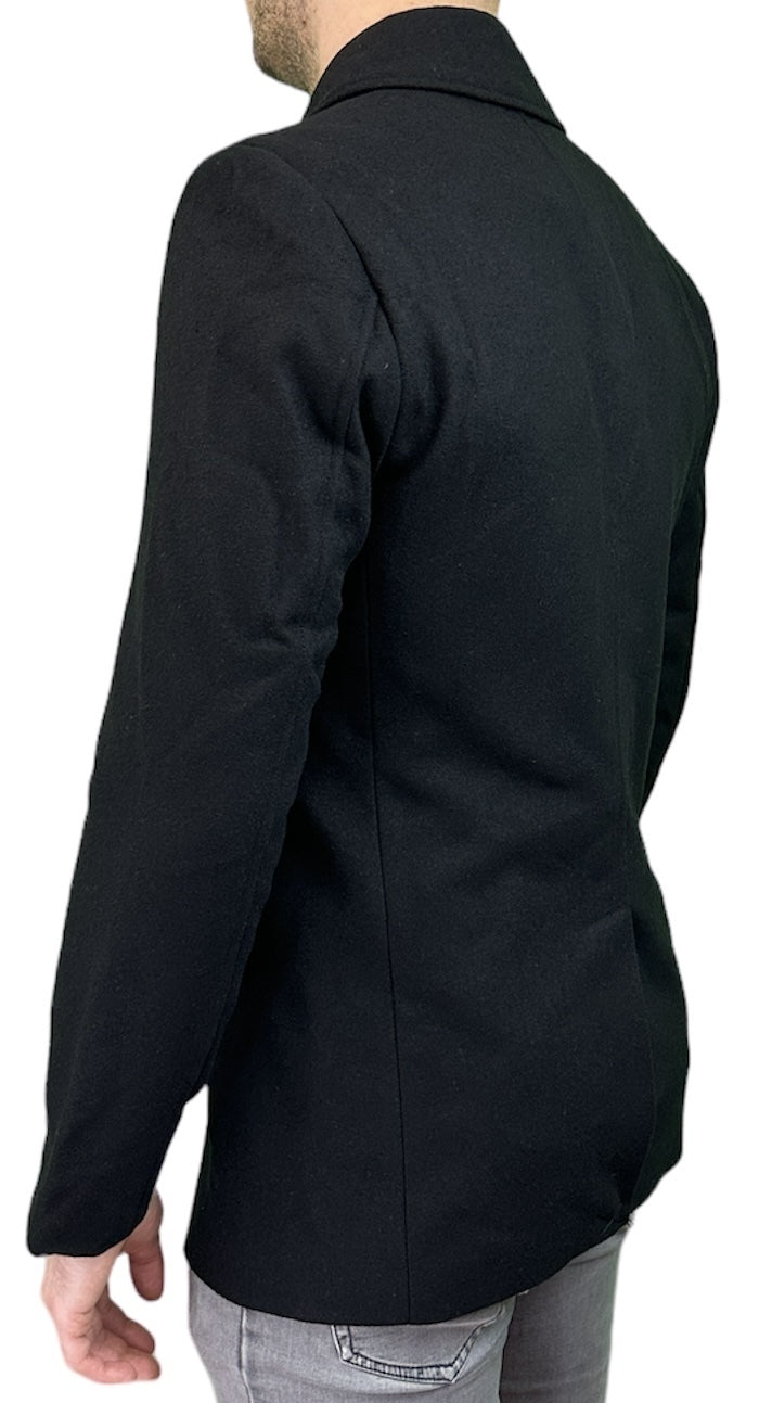 Essex Mens Peacoat Woolen Trench Coat Overcoat Long Jacket Melton - Black