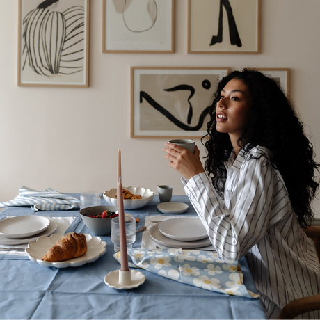 100% Cotton Handcrafted Table Cover - Blue Bell