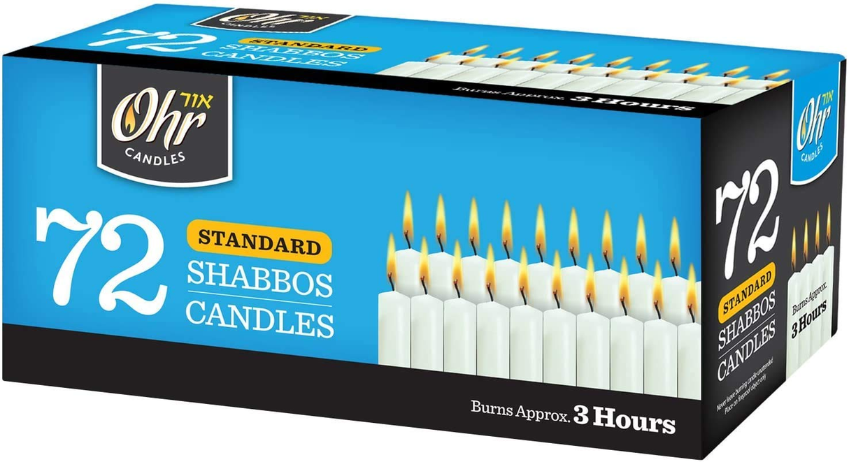 Ohr 72pcs Standard Shabbos Candles Bulk Pack - Jewish Shabbat (Burns Approx. 3 Hours)
