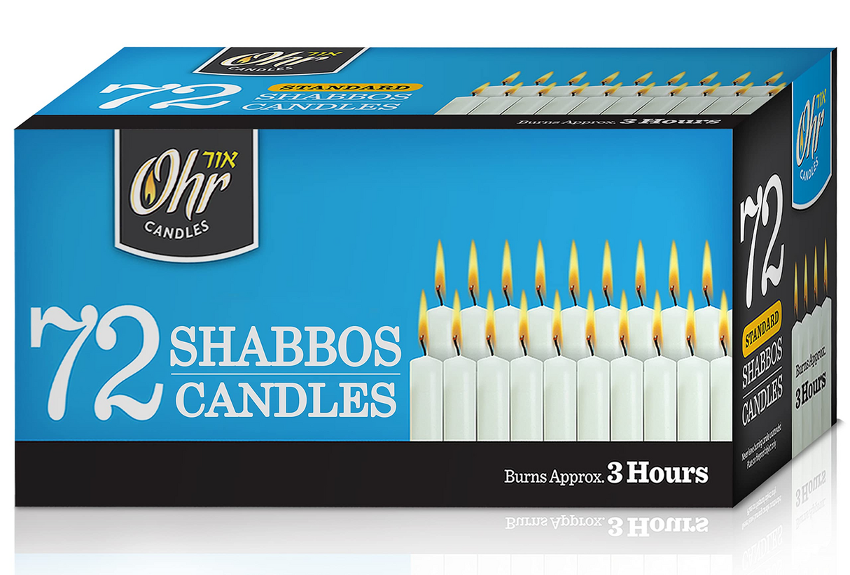 Ohr 72pcs Standard Shabbos Candles Bulk Pack - Jewish Shabbat (Burns Approx. 3 Hours)