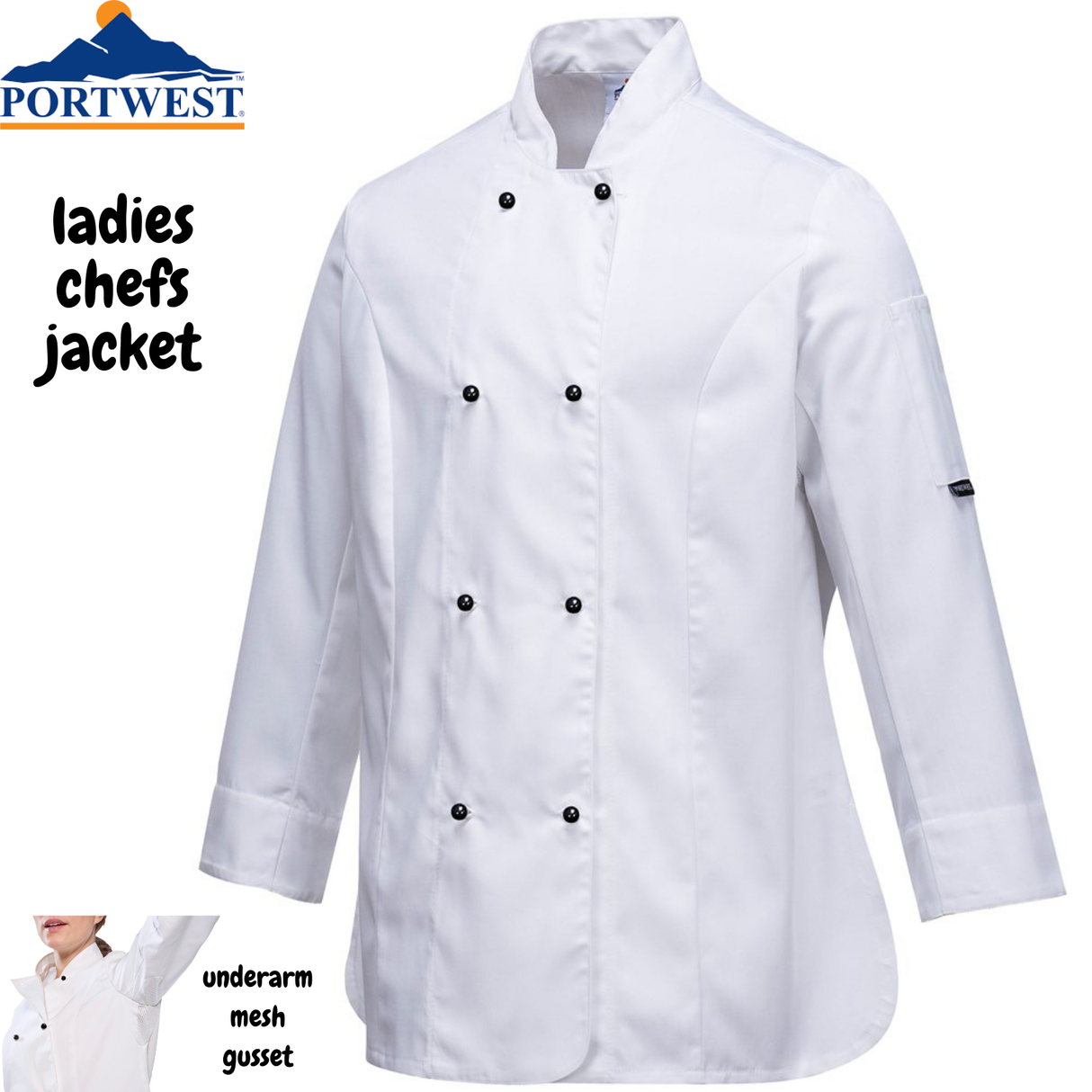 Portwest Rachel Womens Chef Jacket - White (Hospitality Cook MeshAir Uniform)