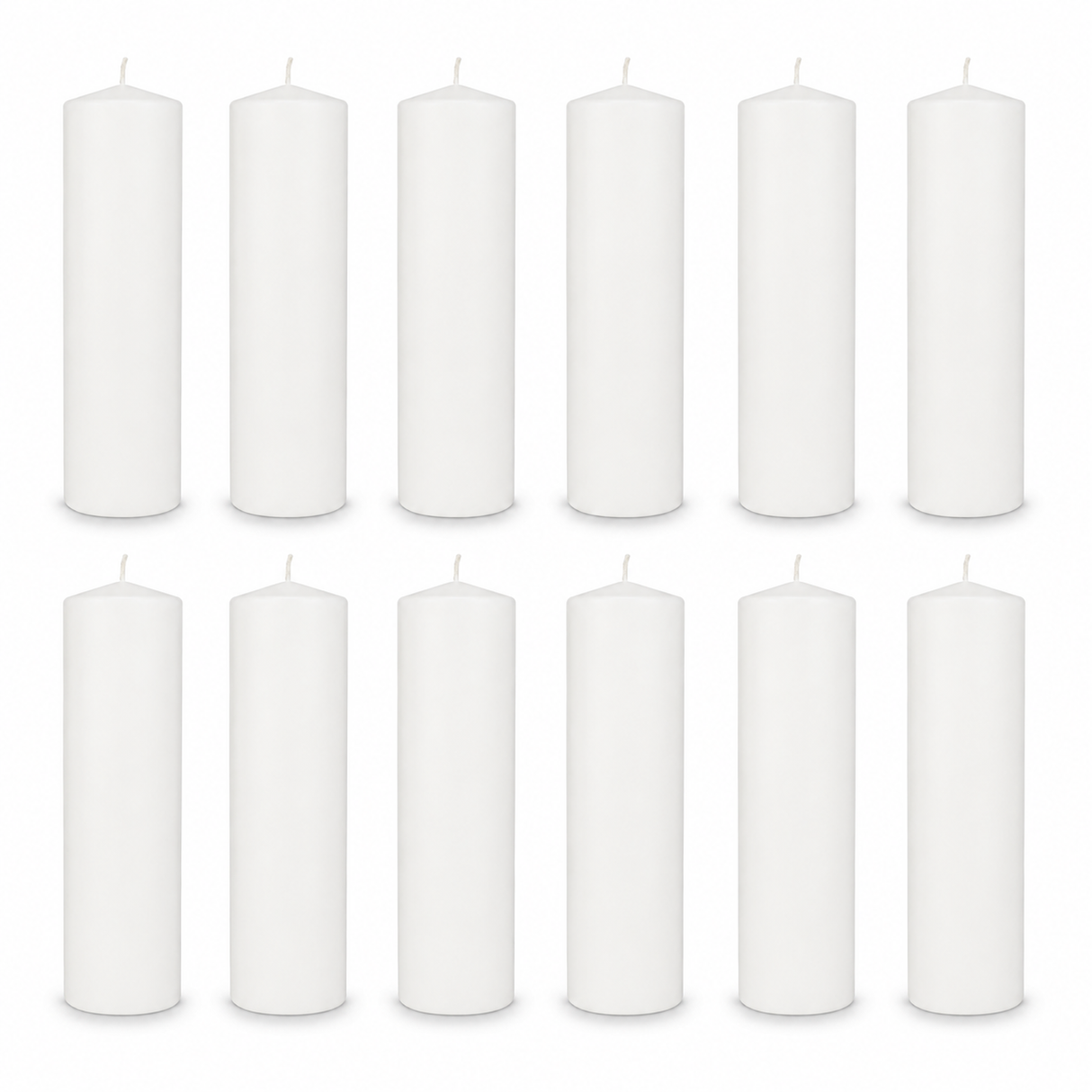 12x 108-Hour White Church Pillar Candles Bulk Pack - Unscented & Lead Free (5x23cm / 2x9")