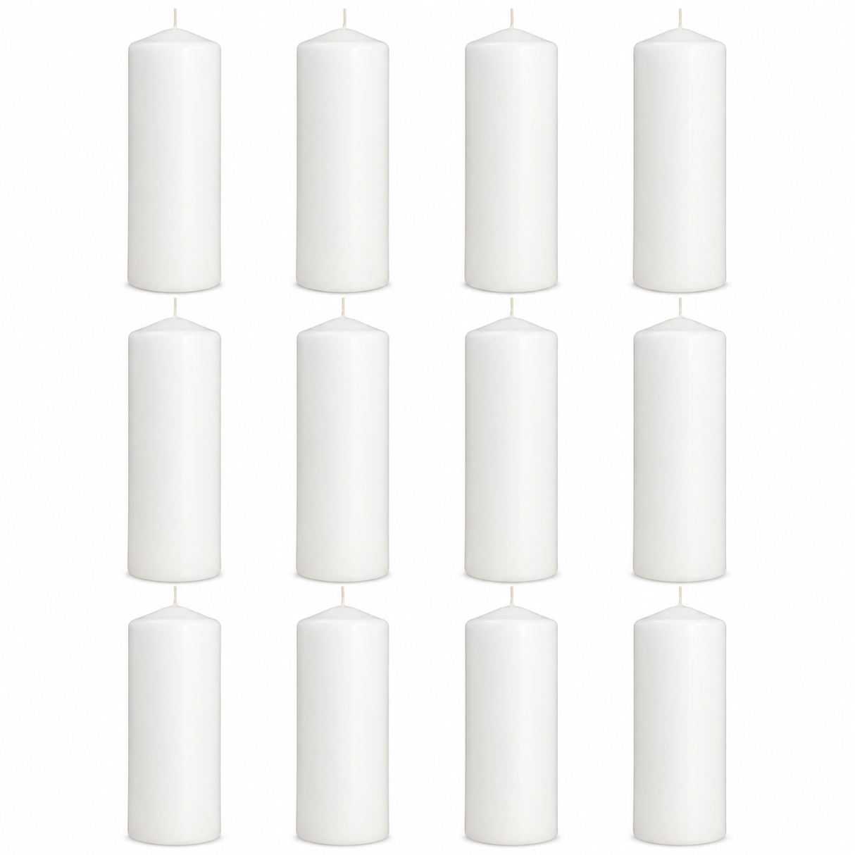 12x 108-Hour White Pillar Candles Bulk Pack - Unscented & Lead Free (7.5x23cm / 3x9")