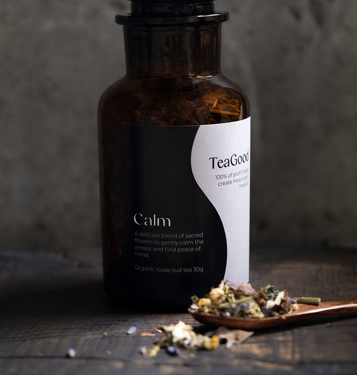 TeaGood Calm Organic Loose Leaf Tea w/ Sacred Flowers & Medicinal Mushrooms - 30g in Glass Jar
