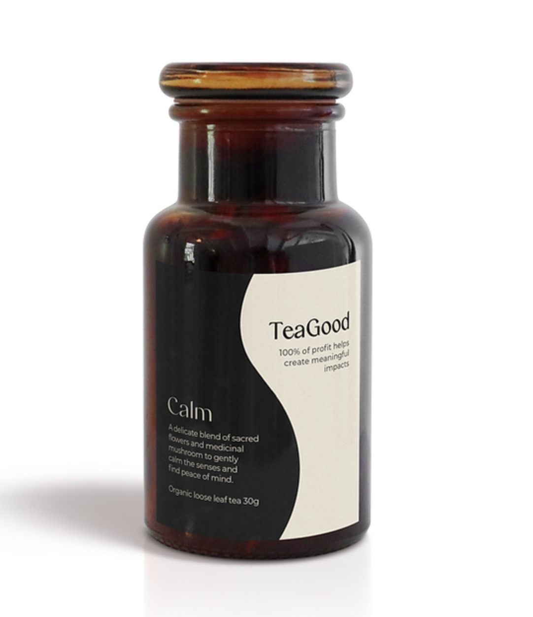 TeaGood Calm Organic Loose Leaf Tea w/ Sacred Flowers & Medicinal Mushrooms - 30g in Glass Jar