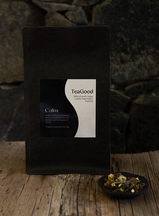 TeaGood Calm Organic Loose Leaf Tea w/ Sacred Flowers & Medicinal Mushrooms - 30g in Glass Jar