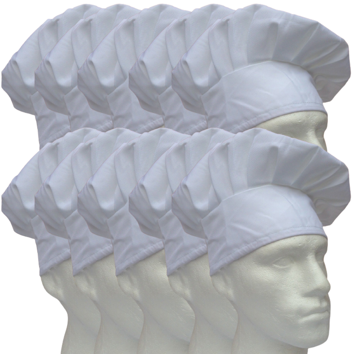 10x Bulk Adult CHEFS HATS (Cotton) - White