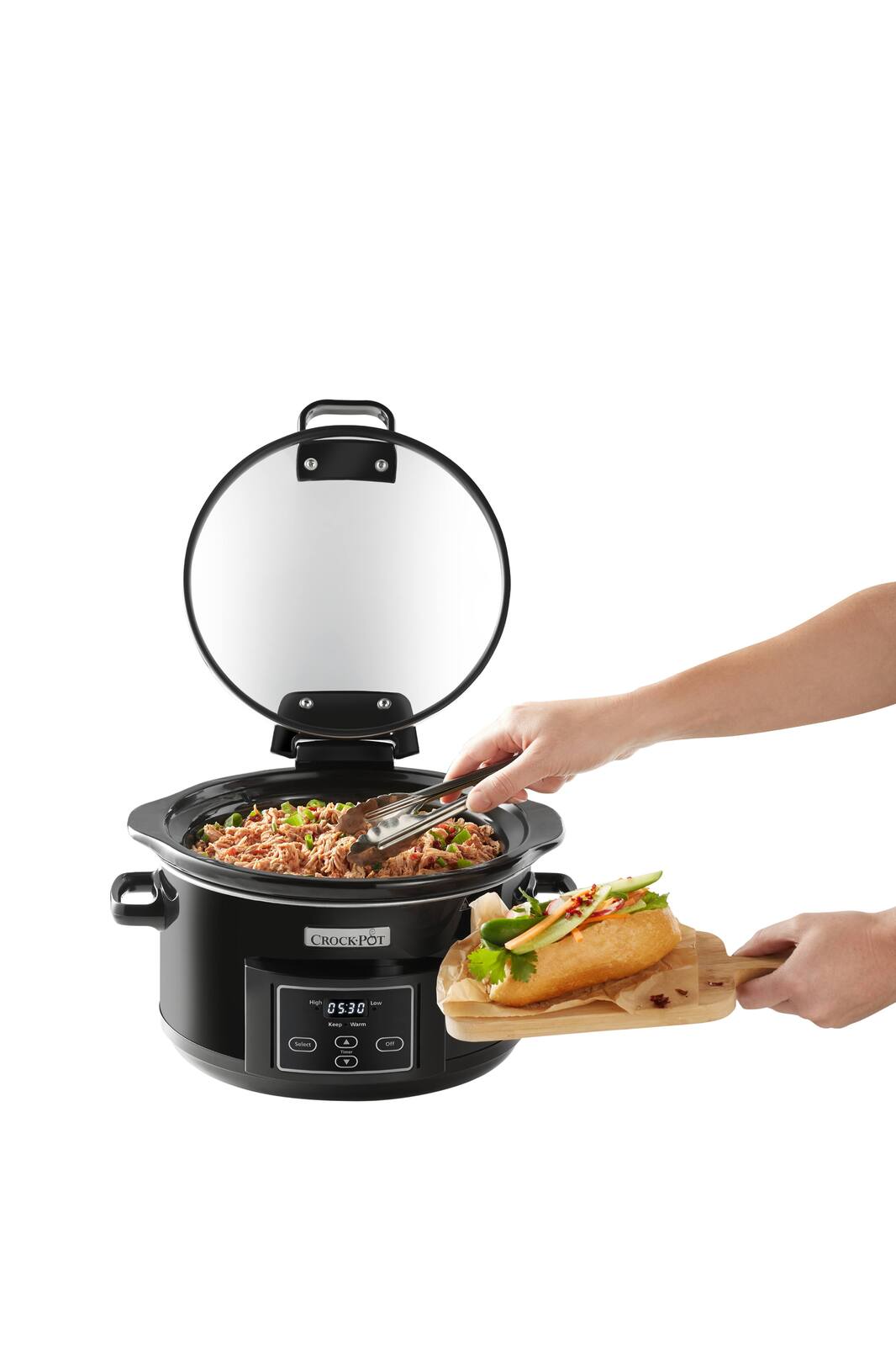 Crock Pot Slow Cooker 4.7L Hinged Lid Food Pressure Kitchen Auto Keep Warm - Black (CHP550)