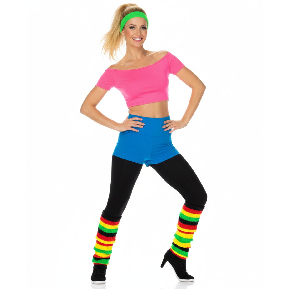 1 Pair Rainbow Indigenous Colours Leg Warmers - Womens Dance Costume/80s Party
