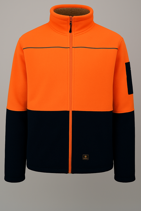 HI VIS Polar Fleece Sherpa Jacket Full Zip Thick Lined Winter Safety Jumper - Orange