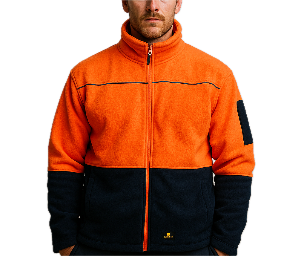 HI VIS Polar Fleece Sherpa Jacket Full Zip Thick Lined Winter Safety Jumper - Orange