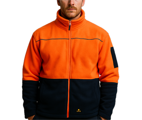 HI VIS Polar Fleece Sherpa Jacket Full Zip Thick Lined Winter Safety Jumper - Orange