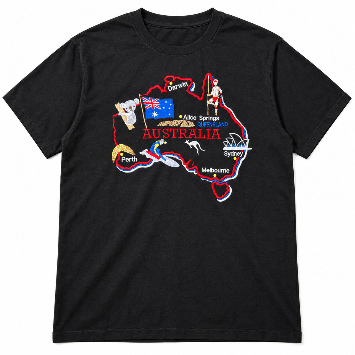 Adults Unisex Loose Fit 100% Cotton Australia Map T-Shirt in Black